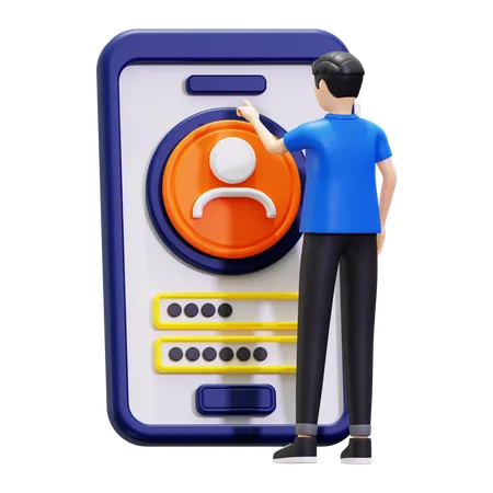 Young Man Log Into Phone With Security Lock  3D Illustration