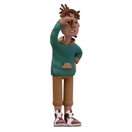 Young Man Looking For Something Pose  3D Illustration