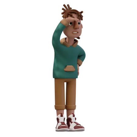 Young Man Looking For Something Pose  3D Illustration