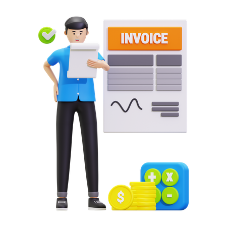 Young Man Looking Invoice Bill  3D Illustration