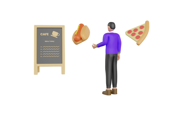 Young Man Looking Menu Options At Cafe  3D Illustration