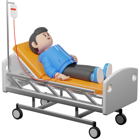 Young Man Lying with Drip  3D Illustration