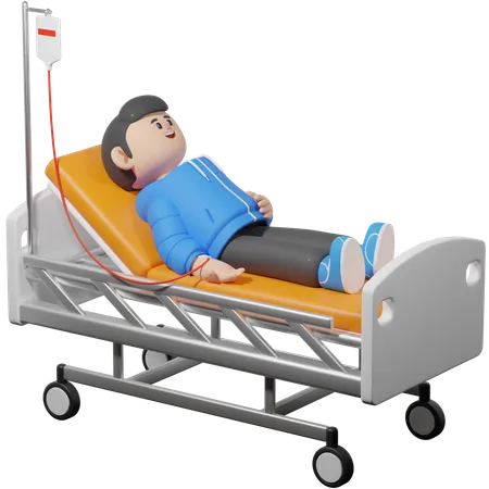 Young Man Lying with Drip  3D Illustration