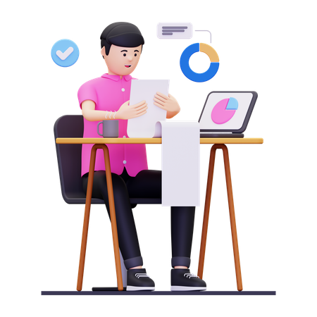 Young Man Making Business Report  3D Illustration