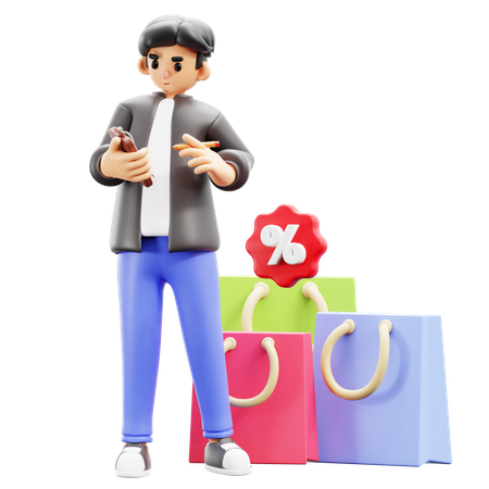 Young man making shopping list  3D Illustration