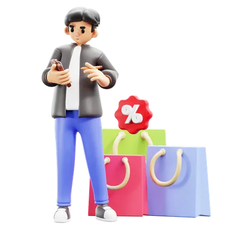 Young man making shopping list  3D Illustration