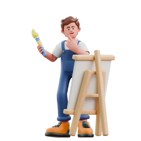 Young man painting on canvas board  3D Icon