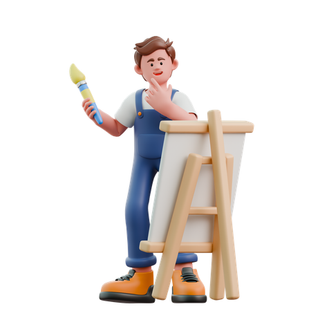 Young man painting on canvas board  3D Icon