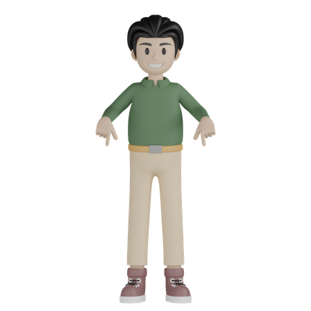 Young man pointing down  3D Illustration