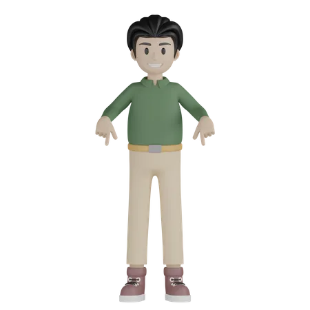 Young man pointing down 3D Illustration