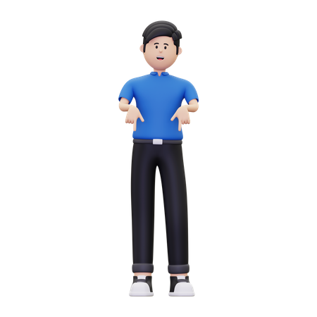 Young man pointing down fingers  3D Illustration