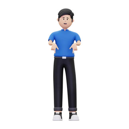 Young man pointing down fingers  3D Illustration