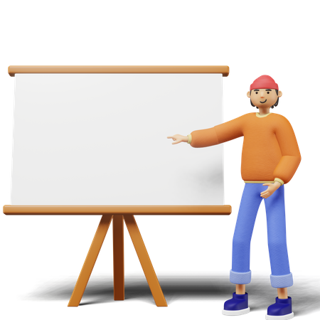 Young man pointing on whiteboard  3D Illustration