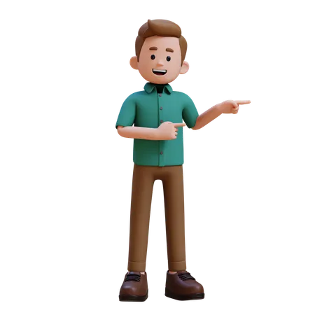 Young Man Pointing Something To Left  3D Illustration