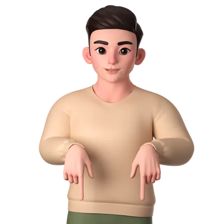 Young Man Pointing To Down Side With Both Hands  3D Illustration