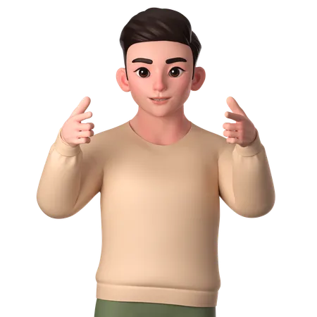 Young Man Pointing To Front Side With Both Hand  3D Illustration