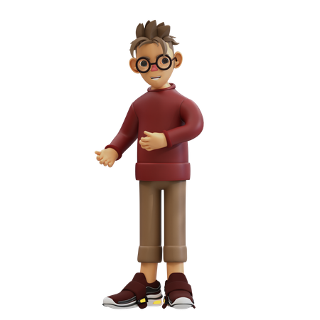 Young Man Pointing To Left  3D Illustration