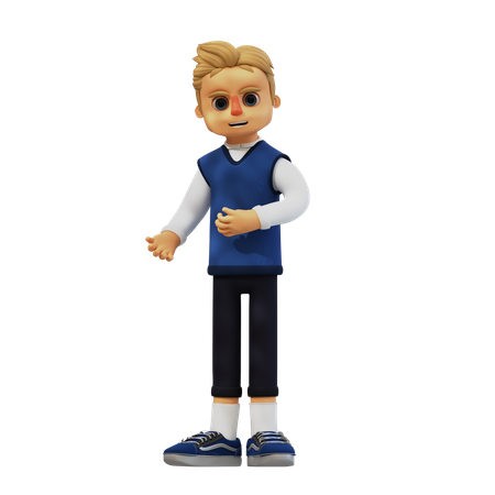 Young Man Pointing To Left  3D Illustration