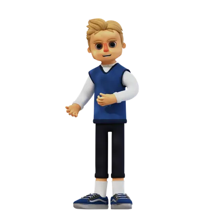 Young Man Pointing To Left  3D Illustration