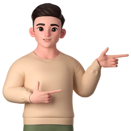 Young Man Pointing To Left Side With Both Hands  3D Illustration