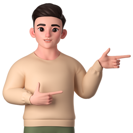 Young Man Pointing To Left Side With Both Hands  3D Illustration