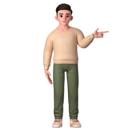 Young Man Pointing To Left Side With Left Hand  3D Illustration