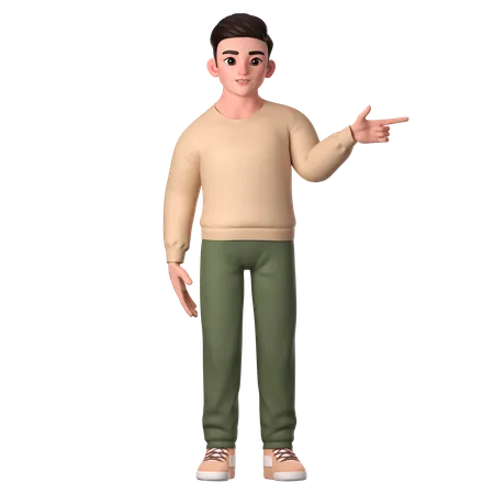 Young Man Pointing To Left Side With Left Hand  3D Illustration