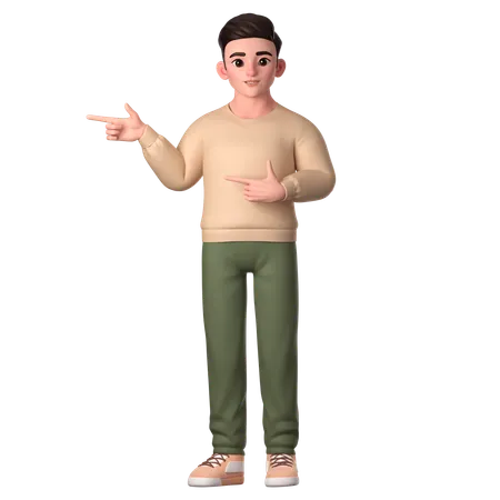Young Man Pointing To Right Side With Both Hands  3D Illustration