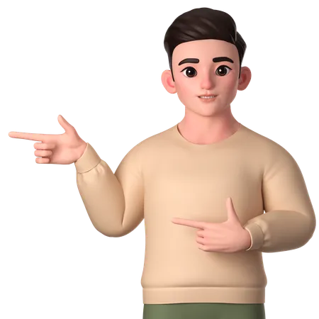 Young Man Pointing To Right Side With Both Hands  3D Illustration