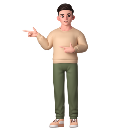 Young Man Pointing To Right Side With Both Hands  3D Illustration