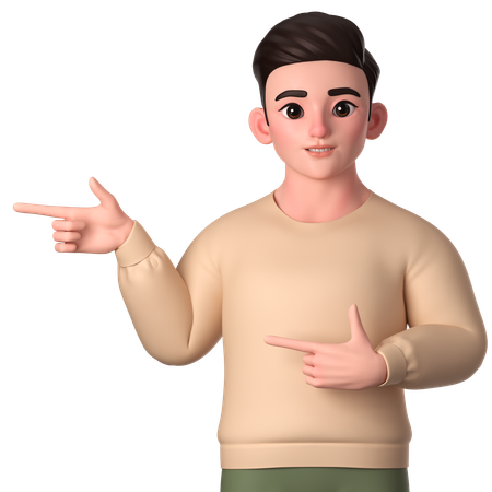 Young Man Pointing To Right Side With Both Hands  3D Illustration