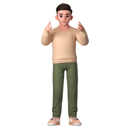 Young Man Pointing To Top Front With Both Hands  3D Illustration