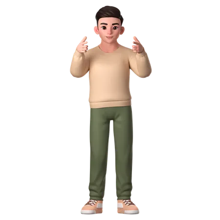 Young Man Pointing To Top Front With Both Hands  3D Illustration