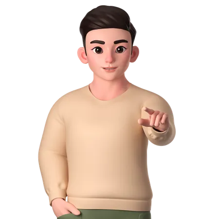 Young Man Pointing To Top Front With Left Hand  3D Illustration