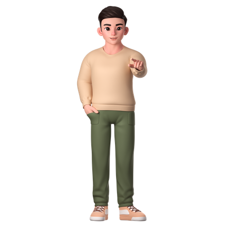 Young Man Pointing To Top Front With Left Hand  3D Illustration