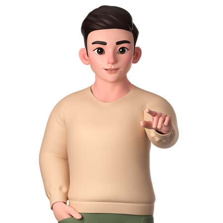 Young Man Pointing To Top Front With Left Hand  3D Illustration