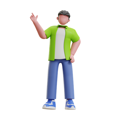 Young man pointing up  3D Illustration