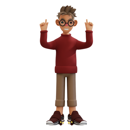 Young Man Pointing Up Pose  3D Illustration