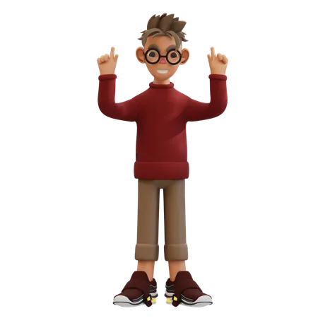 Young Man Pointing Up Pose  3D Illustration