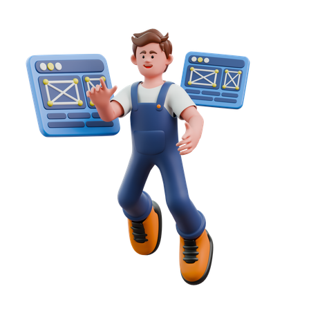 Young man pointing wireframe  3D Icon