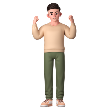 Young Man Posing To Show Power Celebrate Victory  3D Illustration