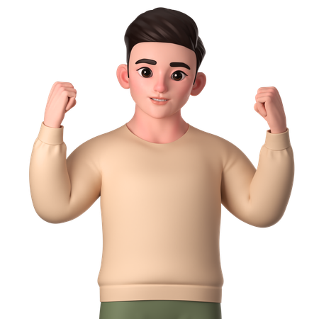 Young Man Posing To Show Power Celebrate Victory  3D Illustration