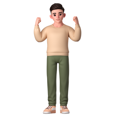 Young Man Posing To Show Power Celebrate Victory  3D Illustration