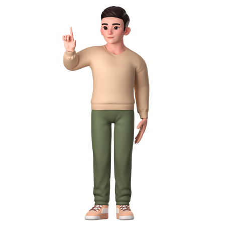Young Man Posing While Pushing Button  3D Illustration