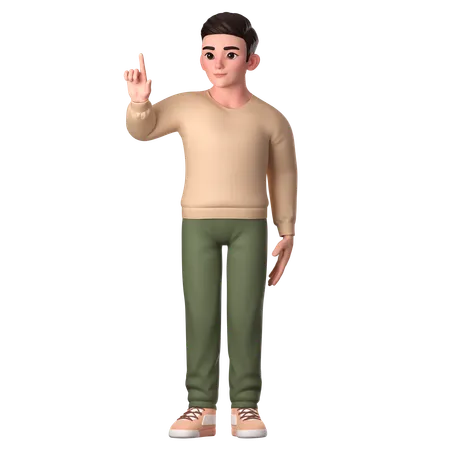 Young Man Posing While Pushing Button  3D Illustration
