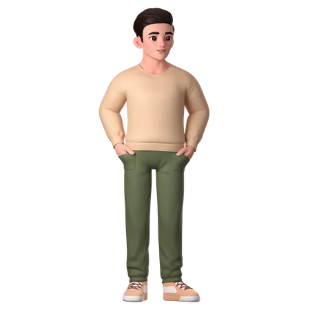 Young Man Posing With His Hand In His Trouser Pocket  3D Illustration