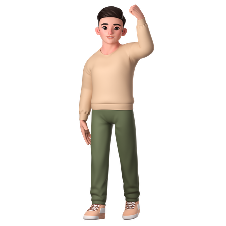 Young Man Posing With Left Hand Raised Above His Head  3D Illustration