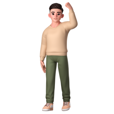 Young Man Posing With Left Hand Raised Above His Head  3D Icon