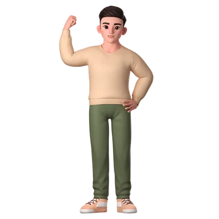Young Man Posing With Right Hand Raised Above His Head  3D Illustration