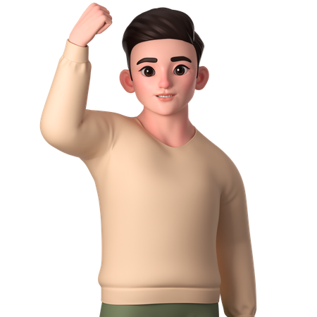 Young Man Posing With Right Hand Raised Above His Head  3D Illustration